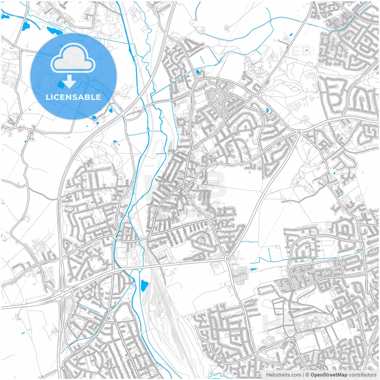 Beeston and Stapleford, East Midlands, England, city map with high resolution roads.