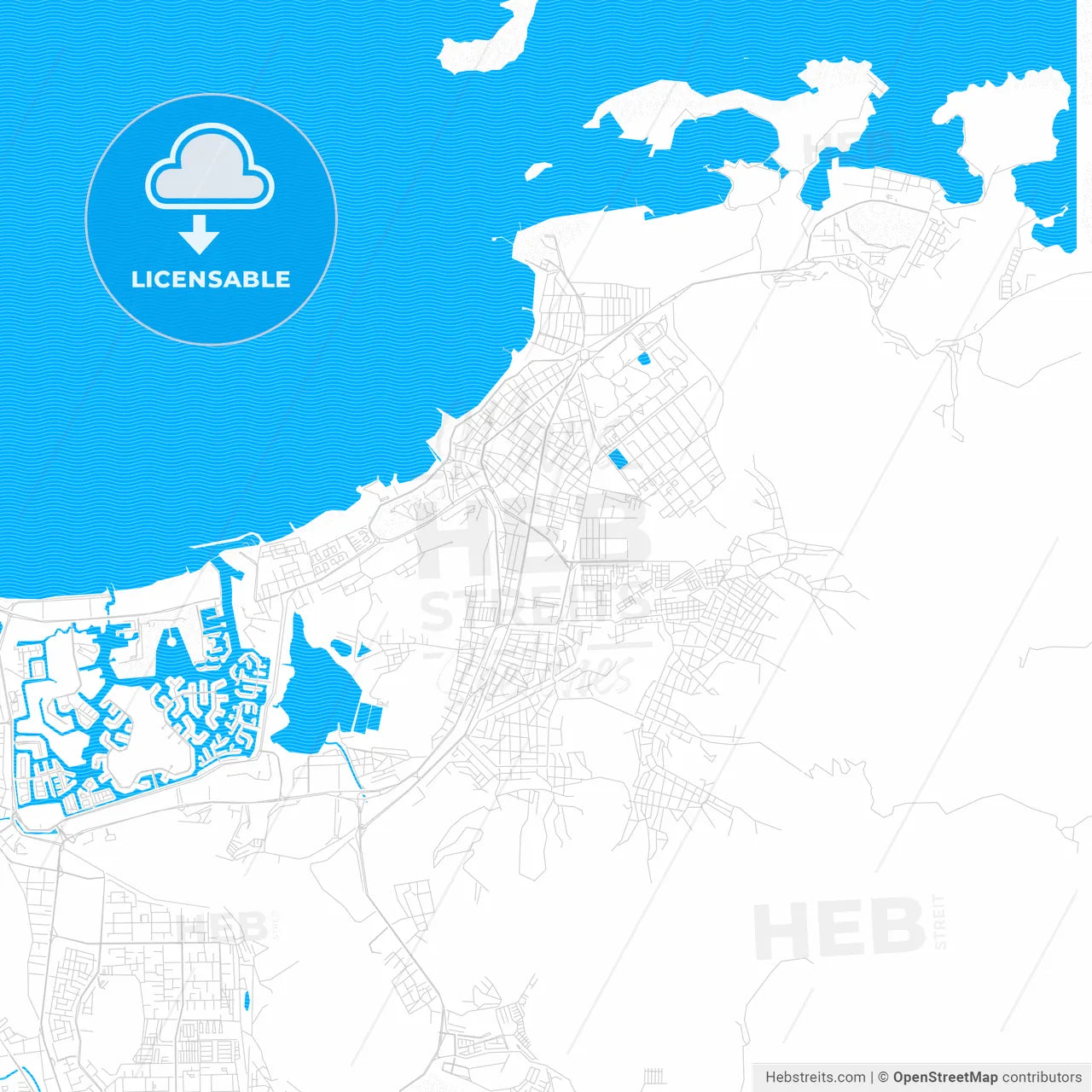 Puerto La Cruz, Venezuela PDF vector map with water in focus