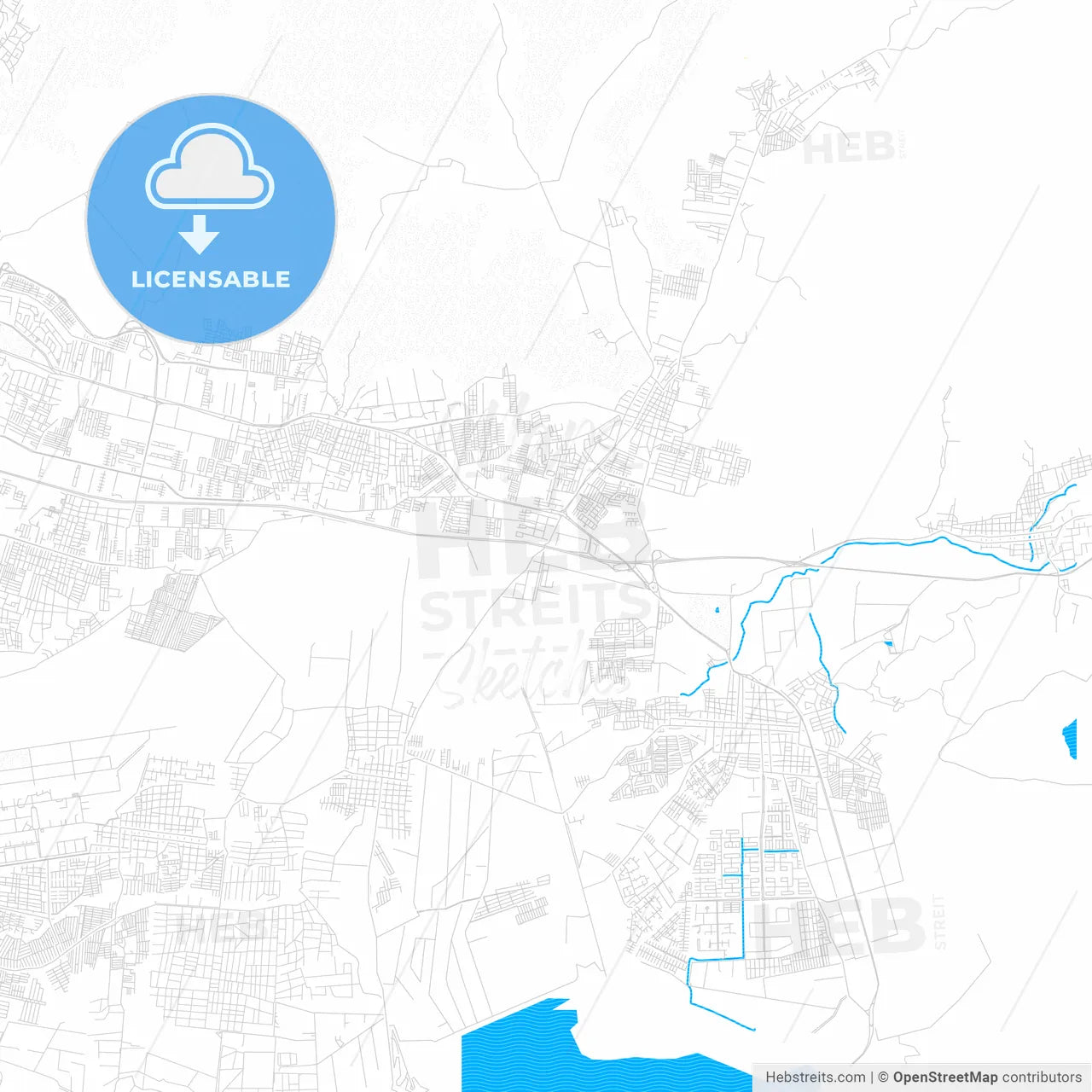 Turmero, Venezuela PDF vector map with water in focus