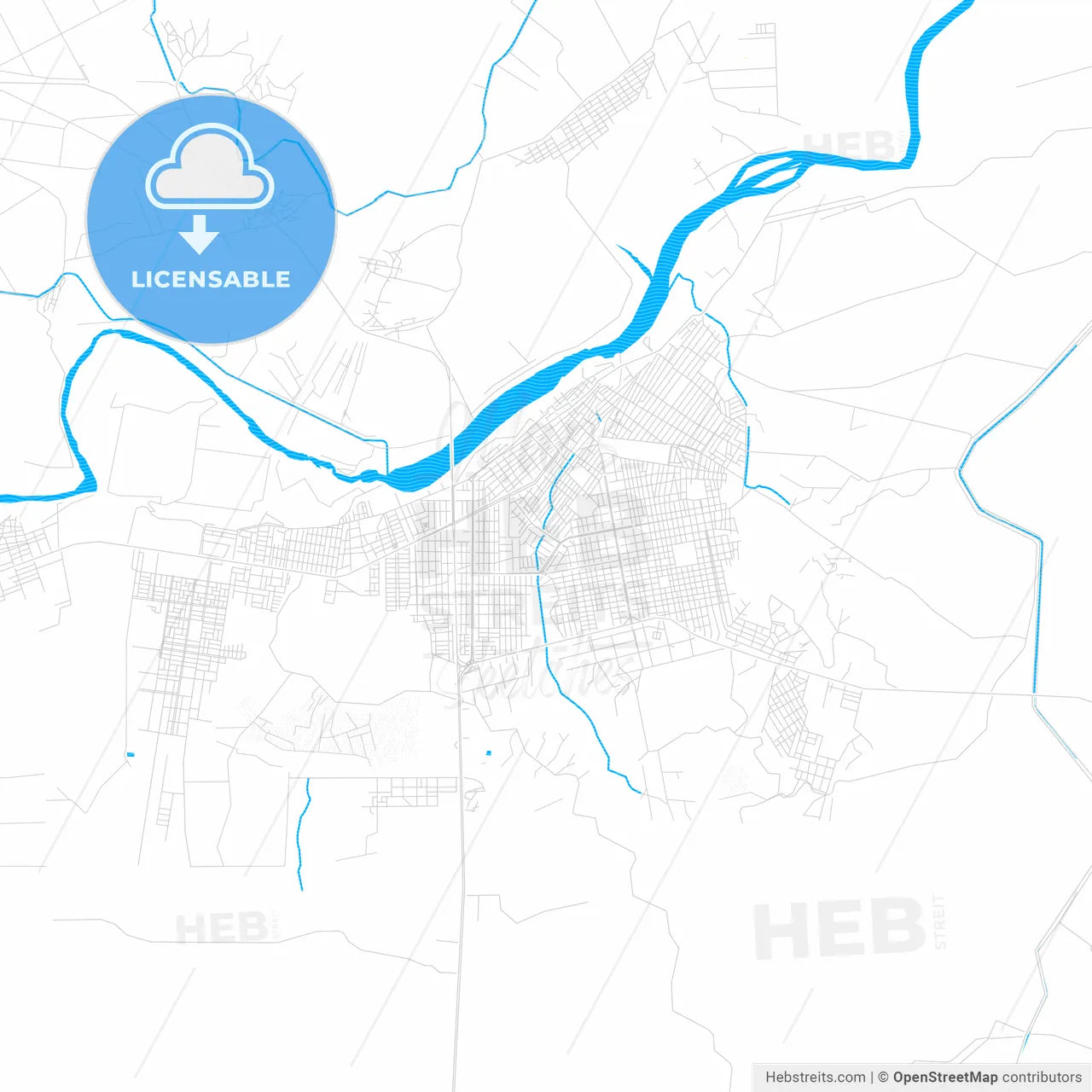 Sullana, Peru PDF vector map with water in focus