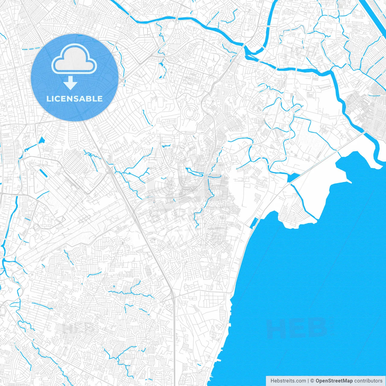 Taguig, Philippines PDF vector map with water in focus