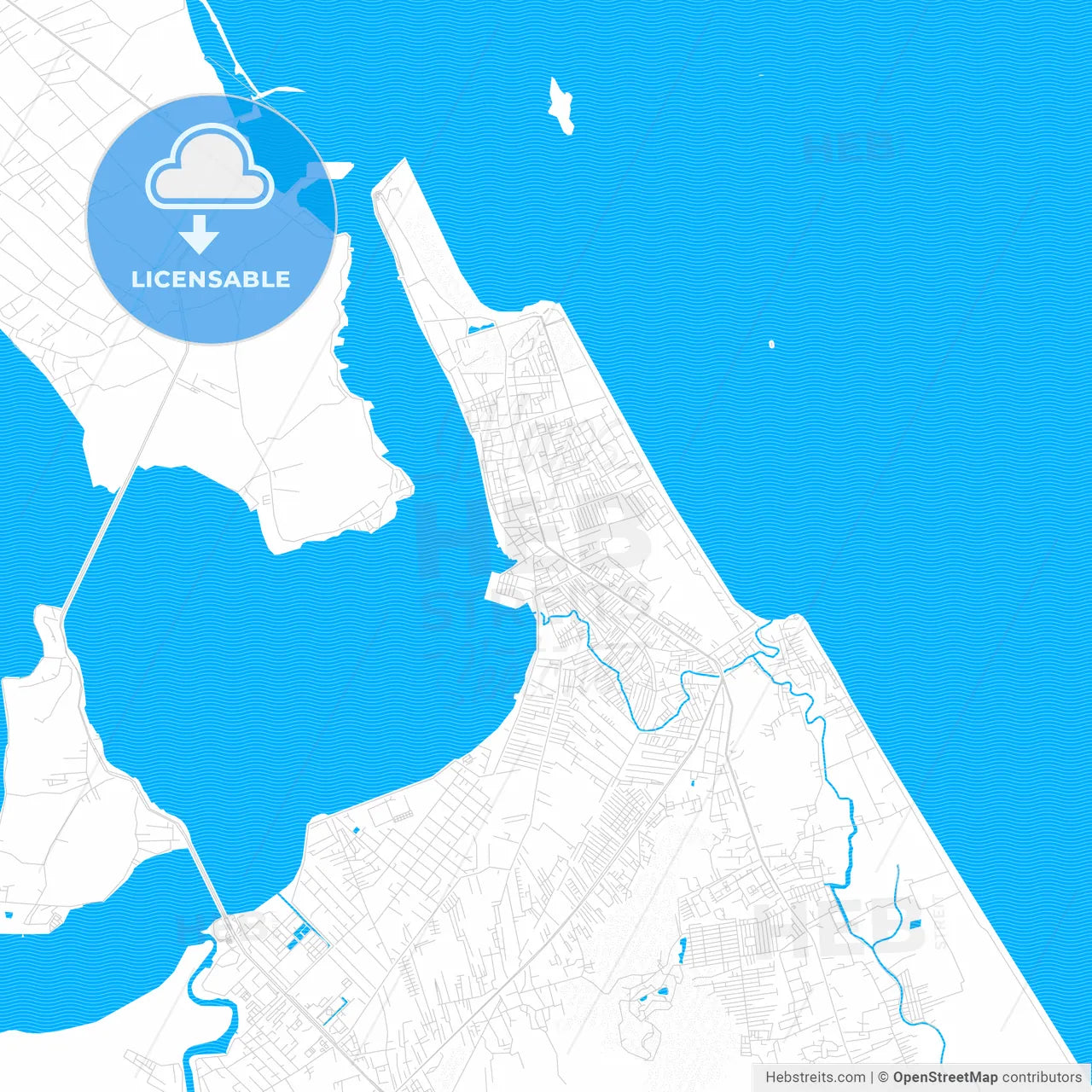 Songkhla, Thailand PDF vector map with water in focus