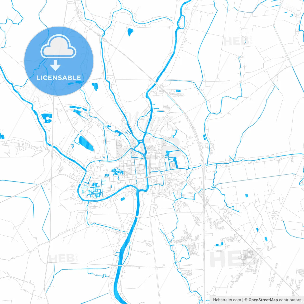 Phra Nakhon Si Ayutthaya, Thailand PDF vector map with water in focus