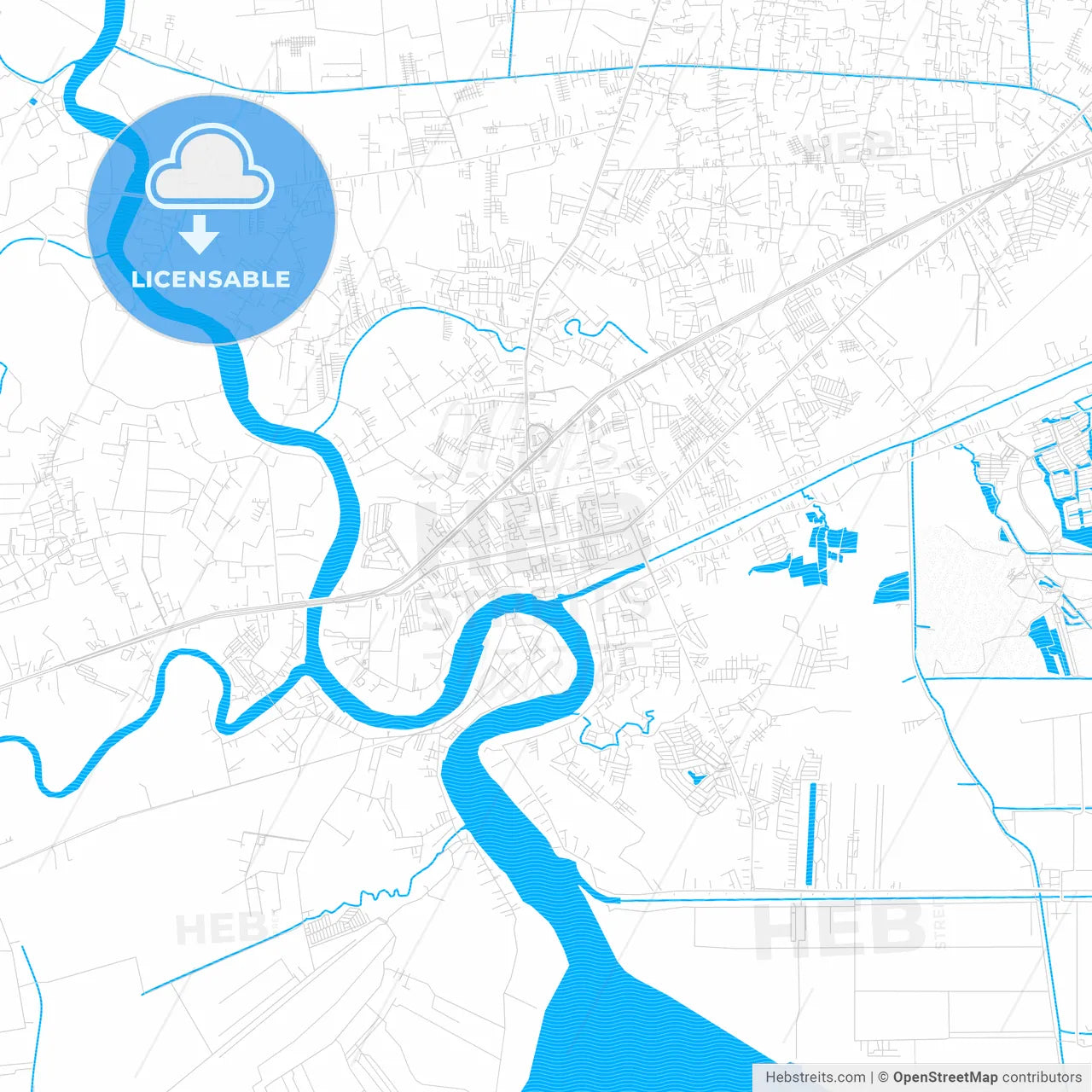 Samut Sakhon, Thailand PDF vector map with water in focus