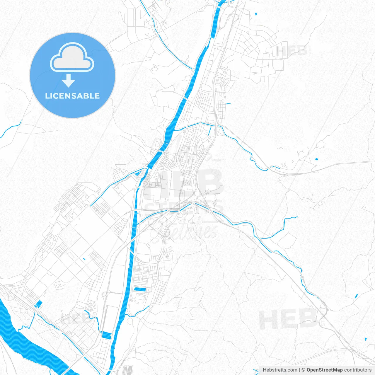 Yangsan, South Korea PDF vector map with water in focus