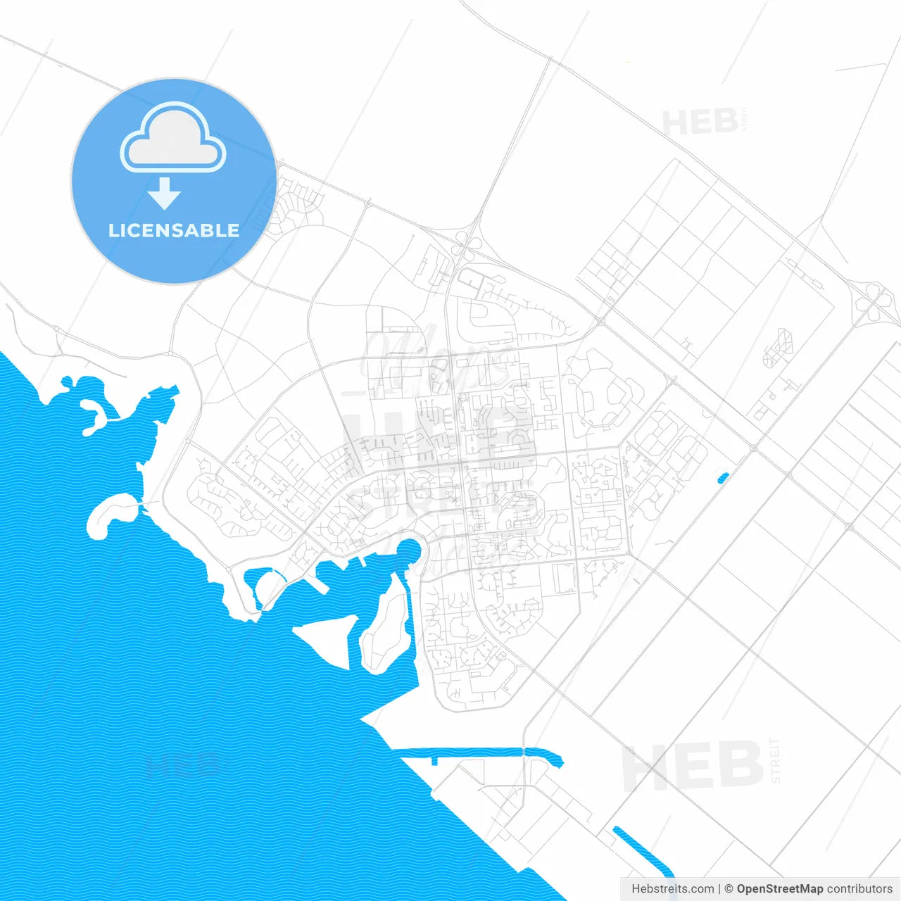 Yanbu, Saudi Arabia PDF vector map with water in focus