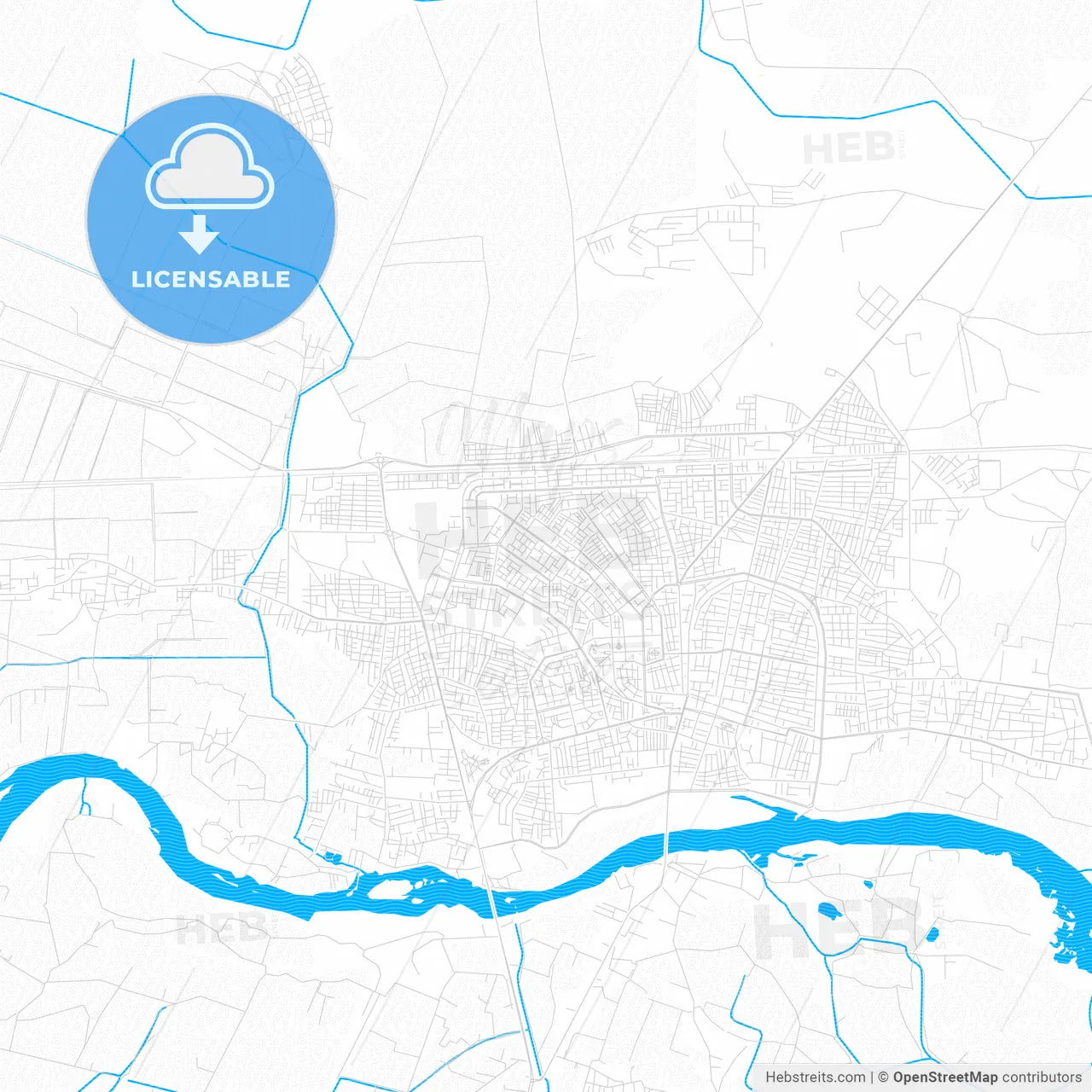 Raqqa, Syria PDF vector map with water in focus