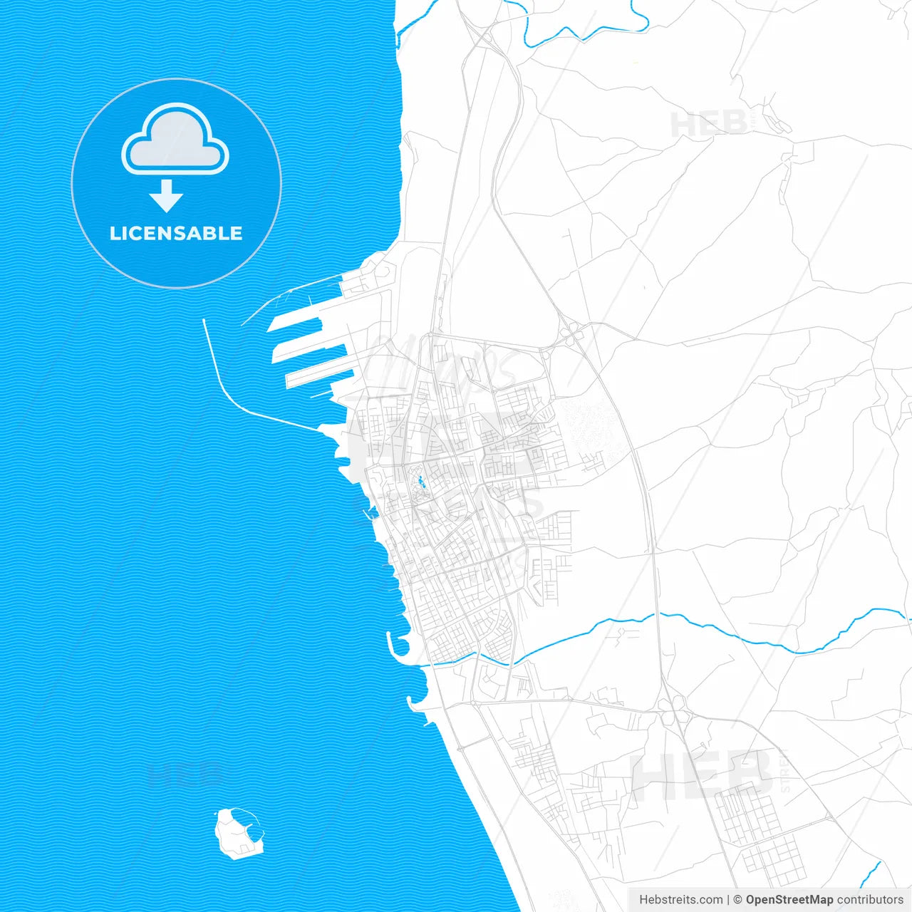 Tartus, Syria PDF vector map with water in focus
