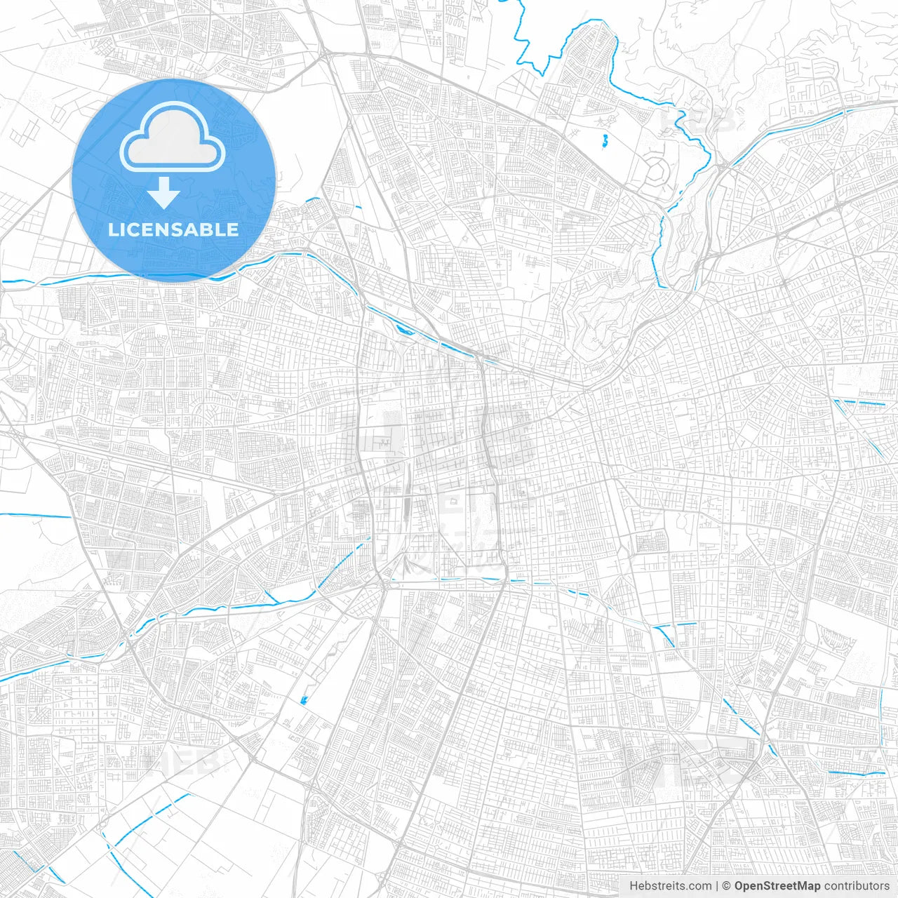 Santiago, Chile PDF vector map with water in focus