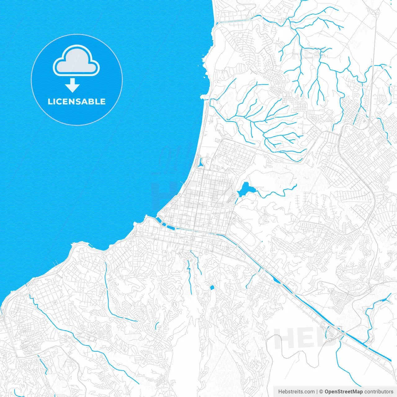 Vina del Mar, Chile PDF vector map with water in focus
