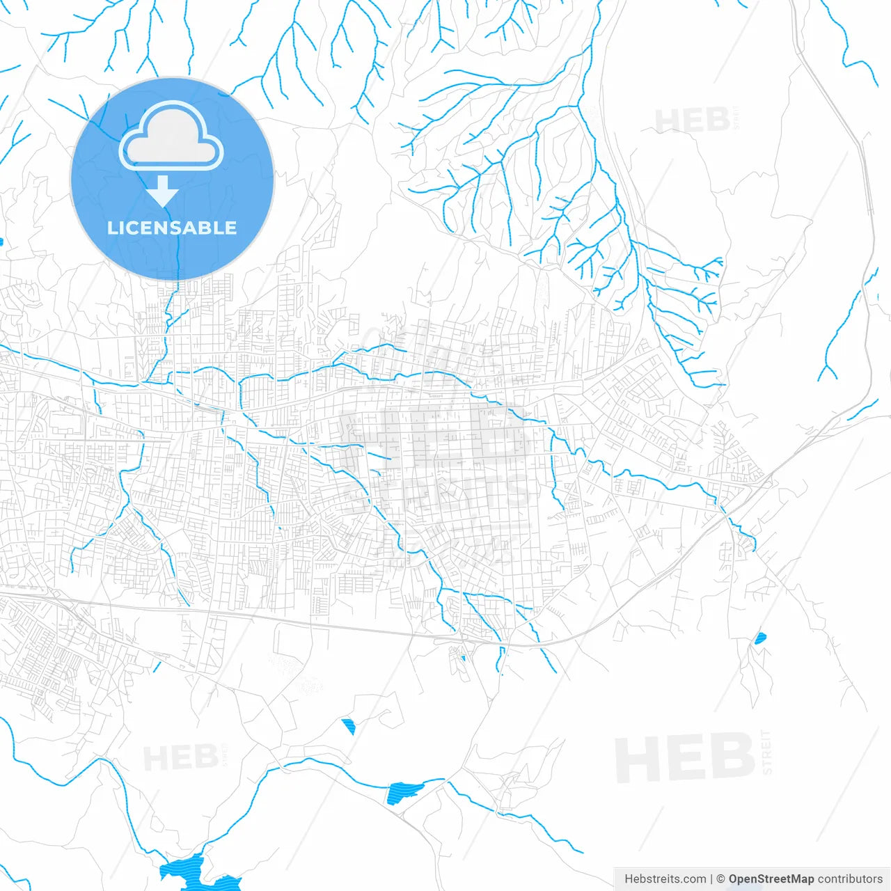 Villa Alemana, Chile PDF vector map with water in focus