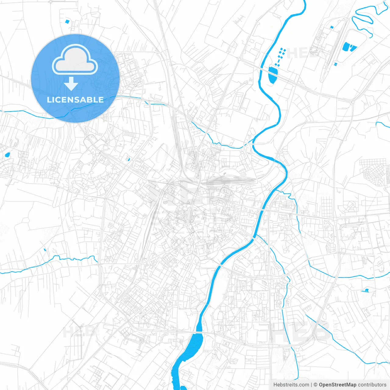 Rzeszów, Poland PDF vector map with water in focus