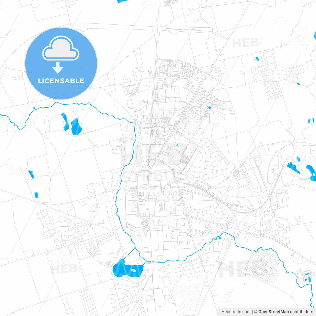 Suwałki, Poland PDF vector map with water in focus