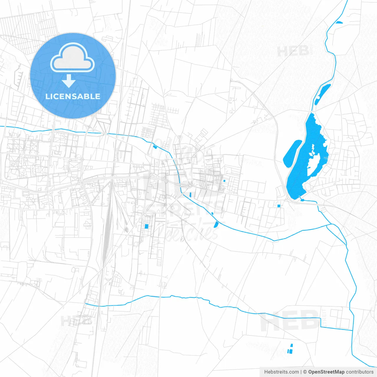 Piotrków Trybunalski, Poland PDF vector map with water in focus