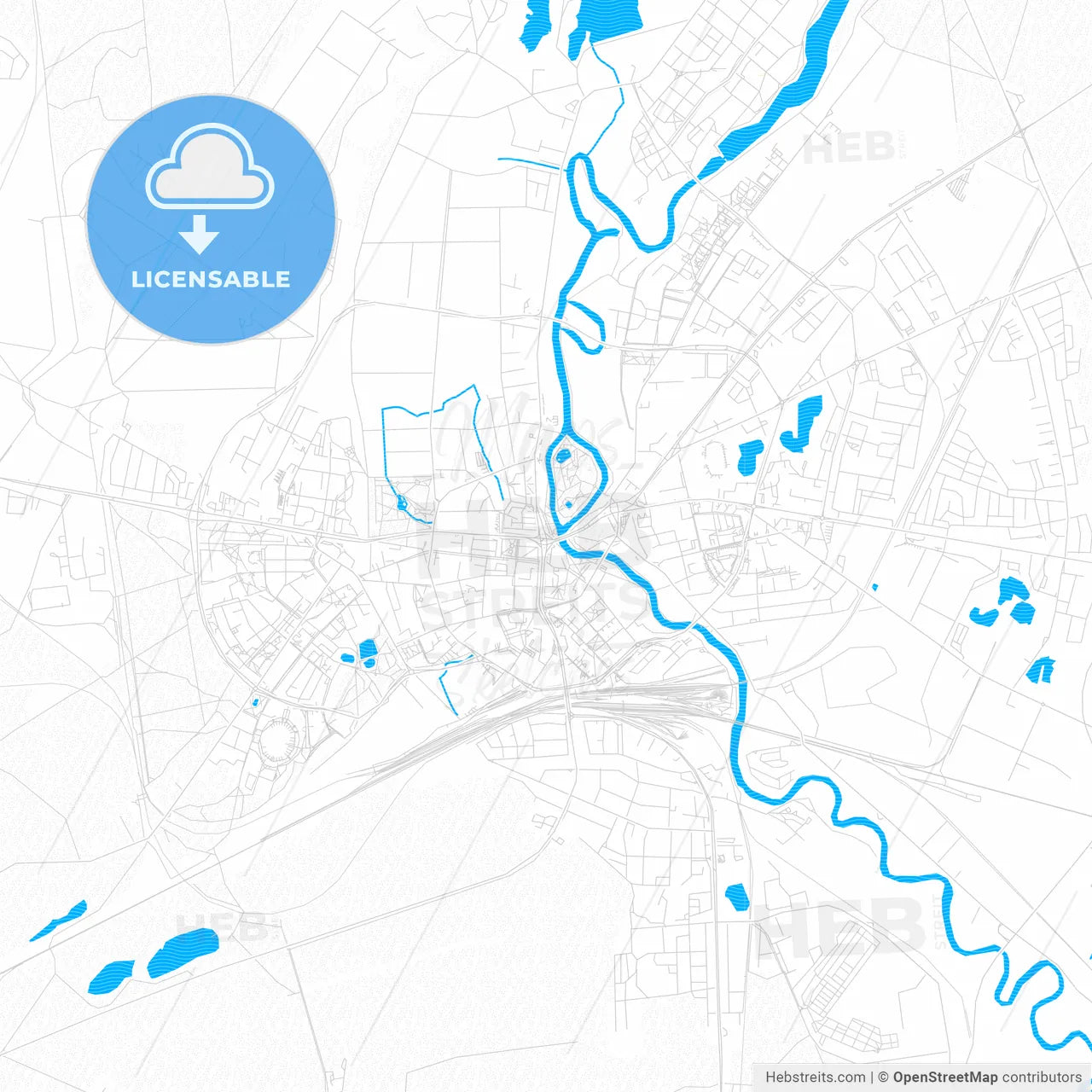 Piła, Poland PDF vector map with water in focus