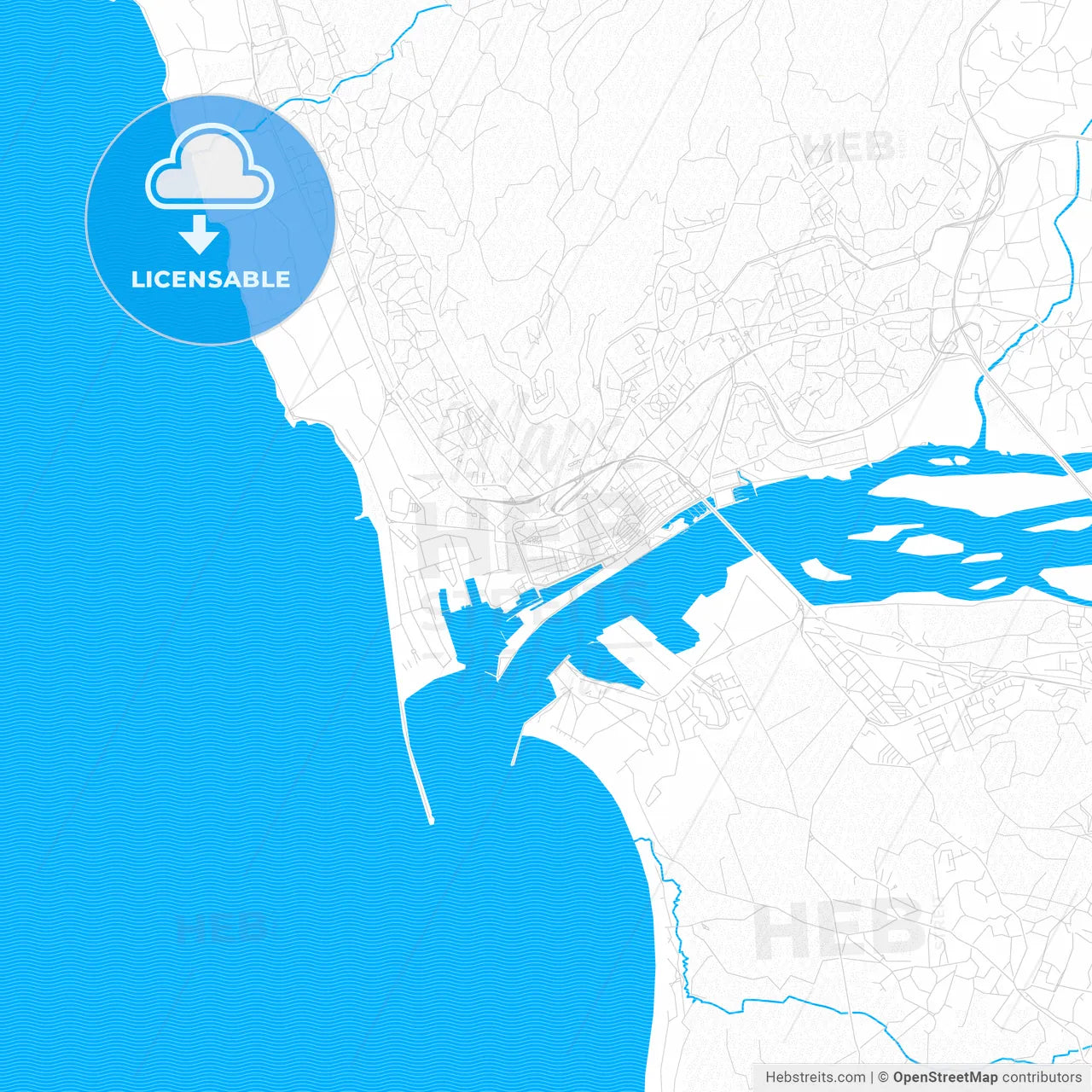 Viana do Castelo, Portugal PDF vector map with water in focus