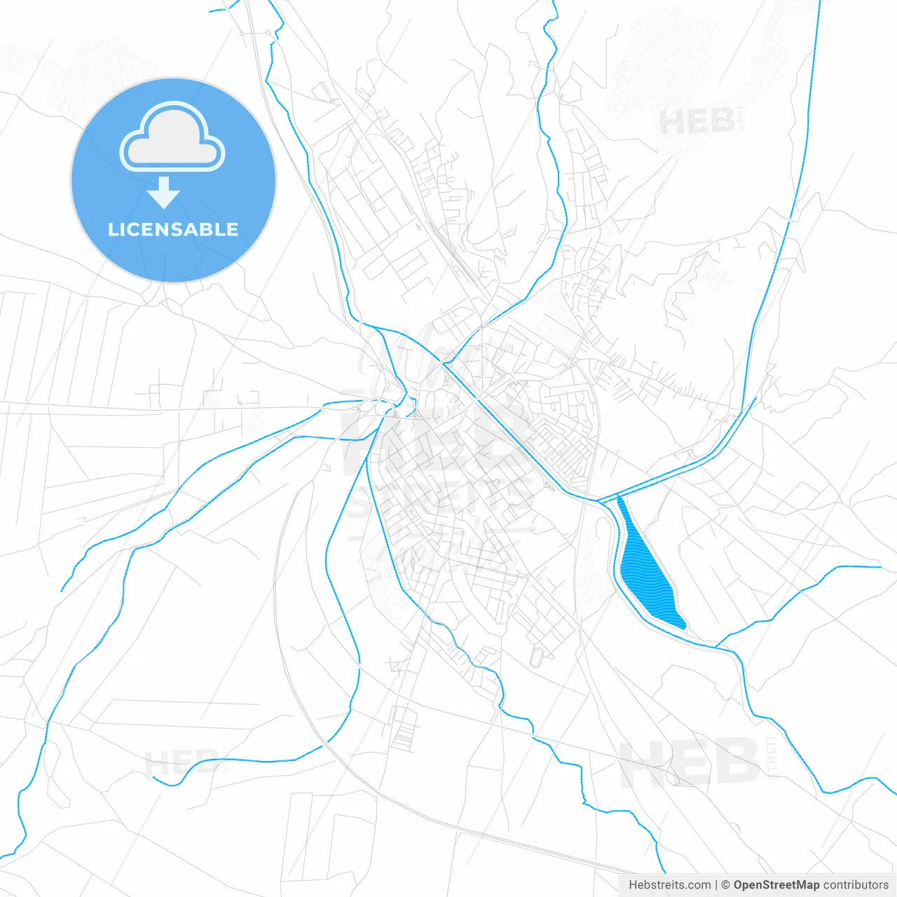 Pirot, Serbia PDF vector map with water in focus