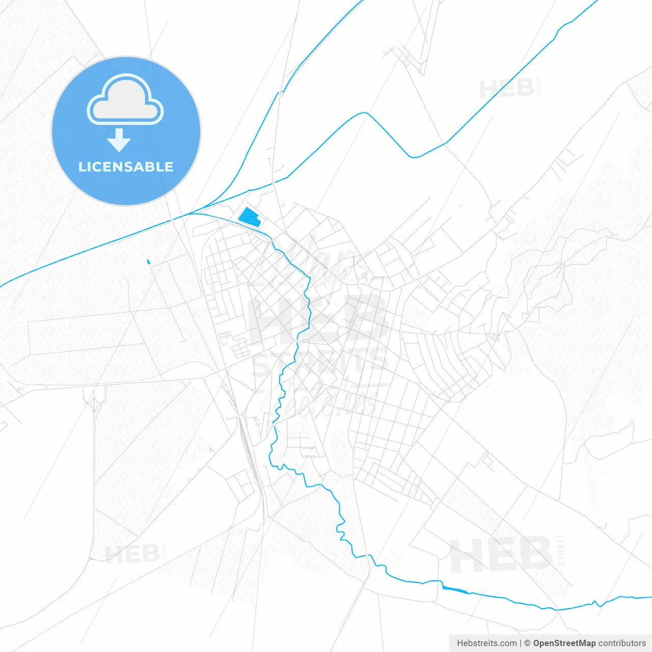 Vršac, Serbia PDF vector map with water in focus
