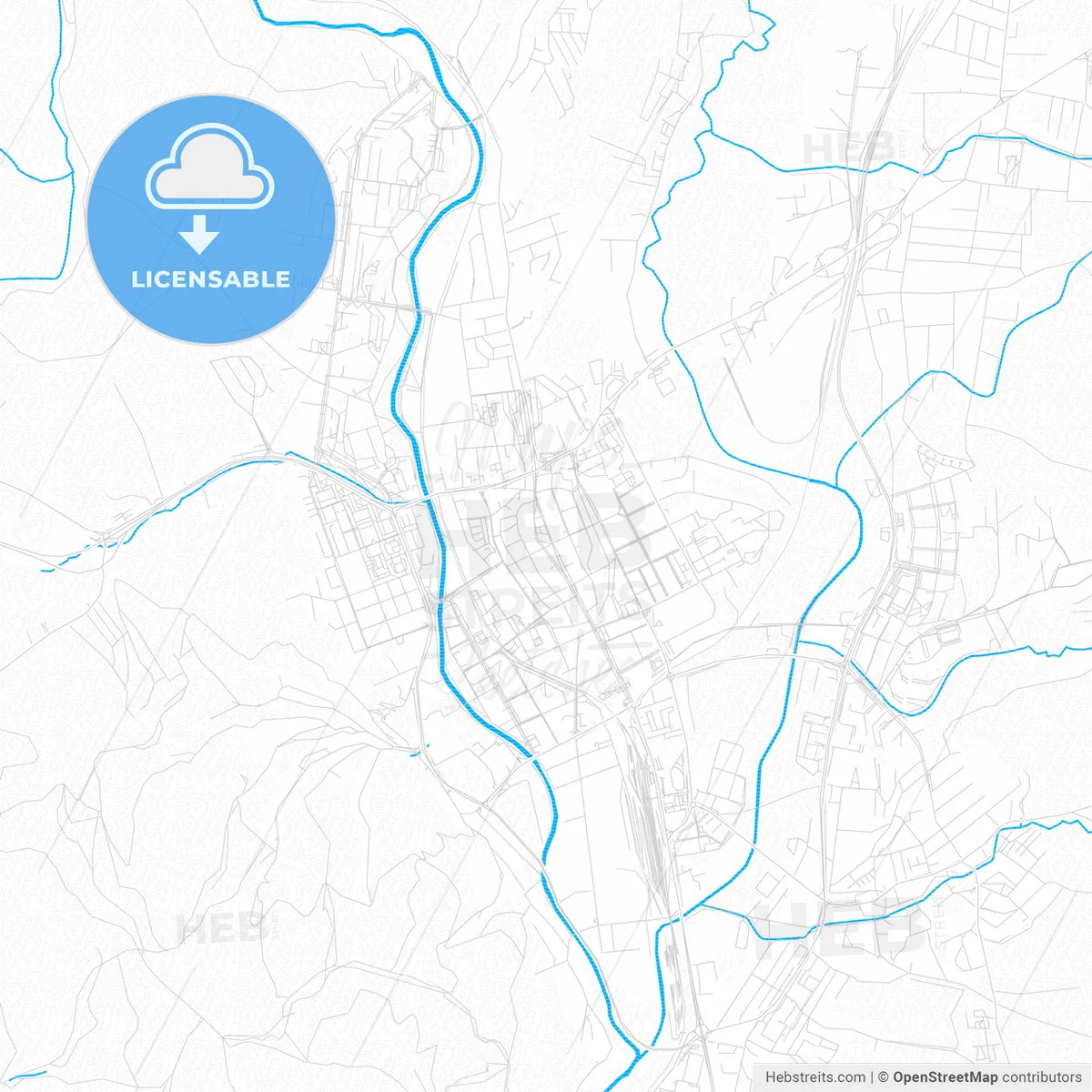 Prešov, Slovakia PDF vector map with water in focus