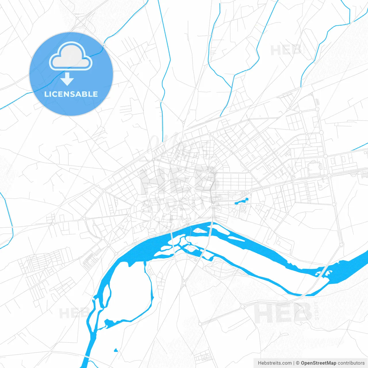 Talavera de la Reina, Spain PDF vector map with water in focus