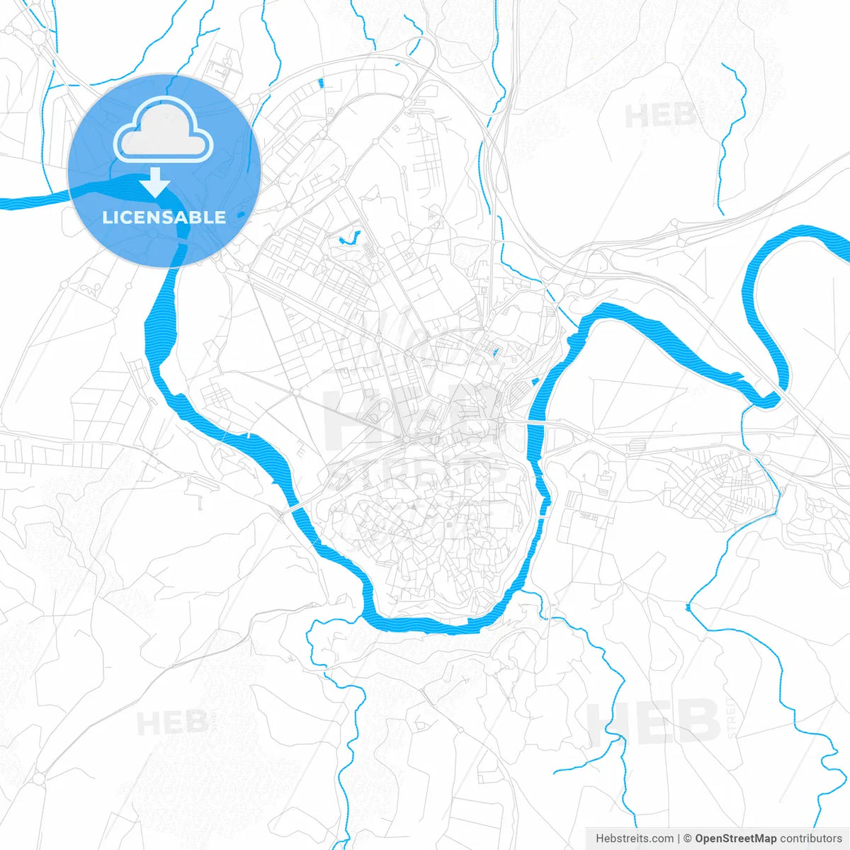 Toledo, Spain PDF vector map with water in focus
