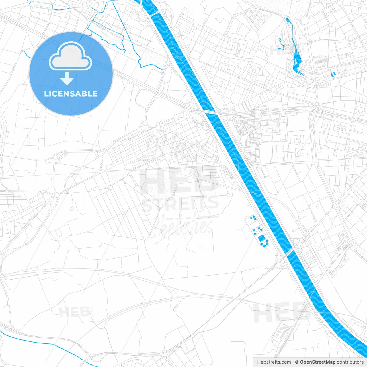 Xirivella, Spain PDF vector map with water in focus