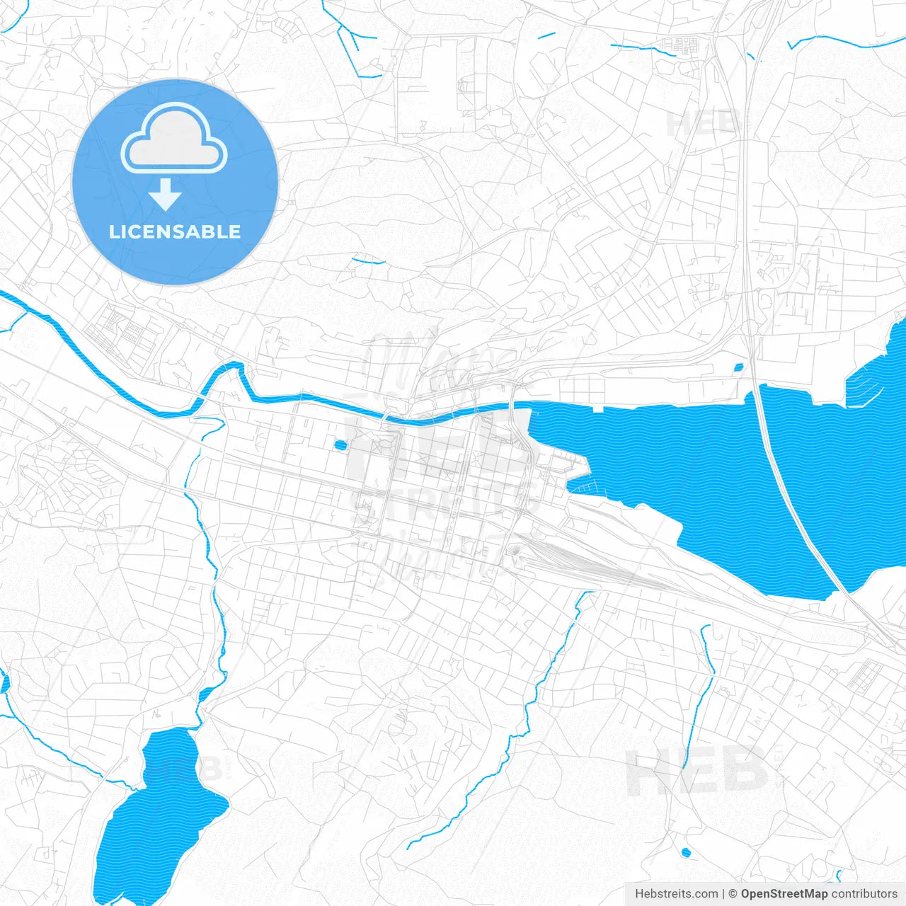 Sundsvall, Sweden PDF vector map with water in focus