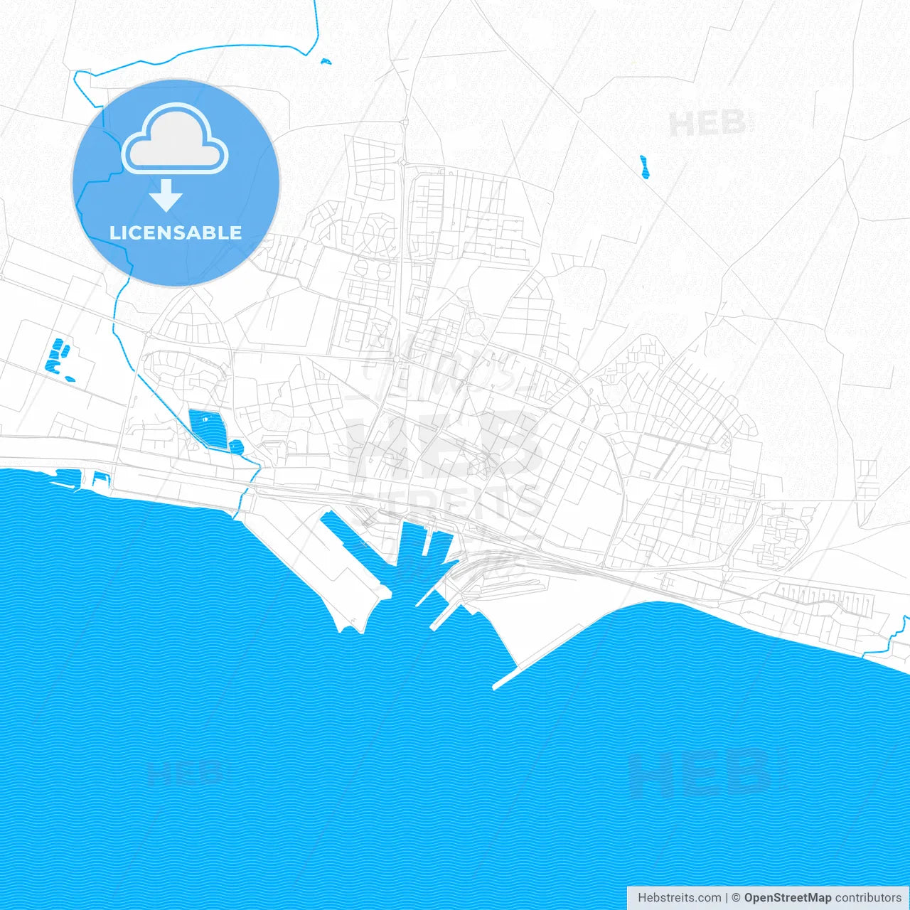 Trelleborg, Sweden PDF vector map with water in focus