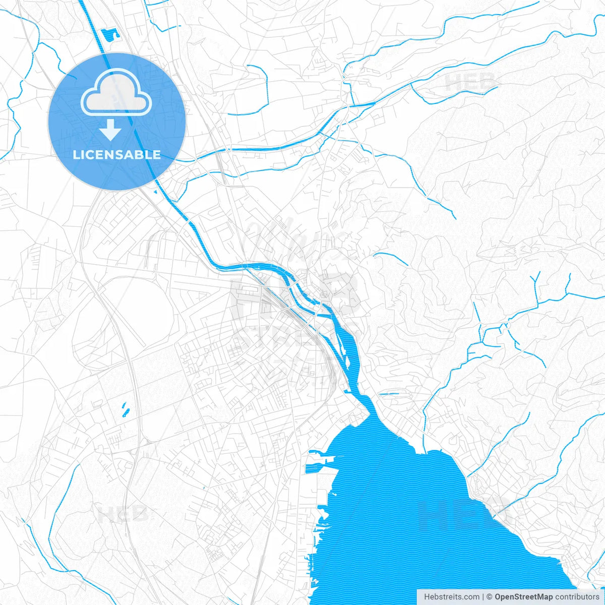 Thun, Switzerland PDF vector map with water in focus