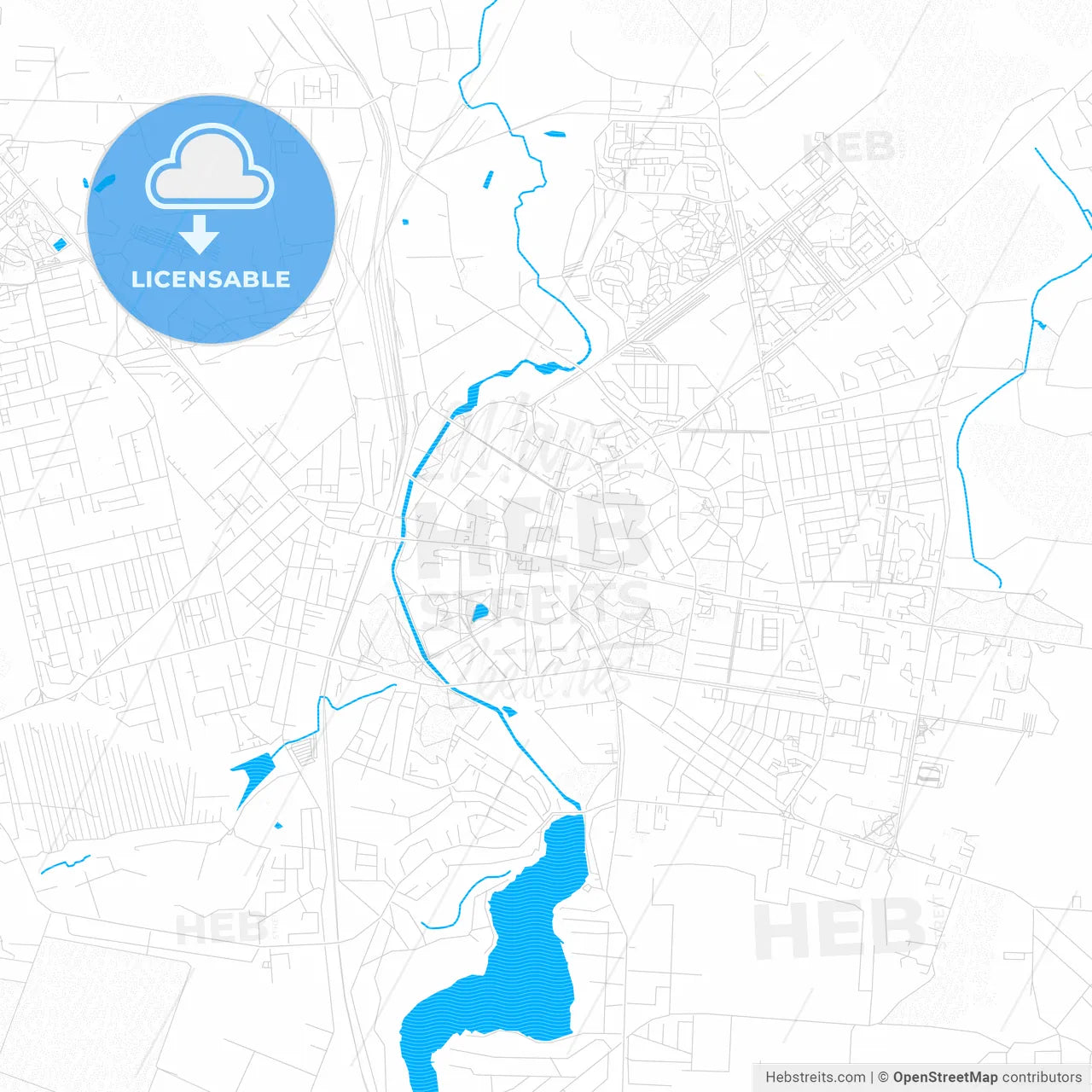 Rivne, Ukraine PDF vector map with water in focus
