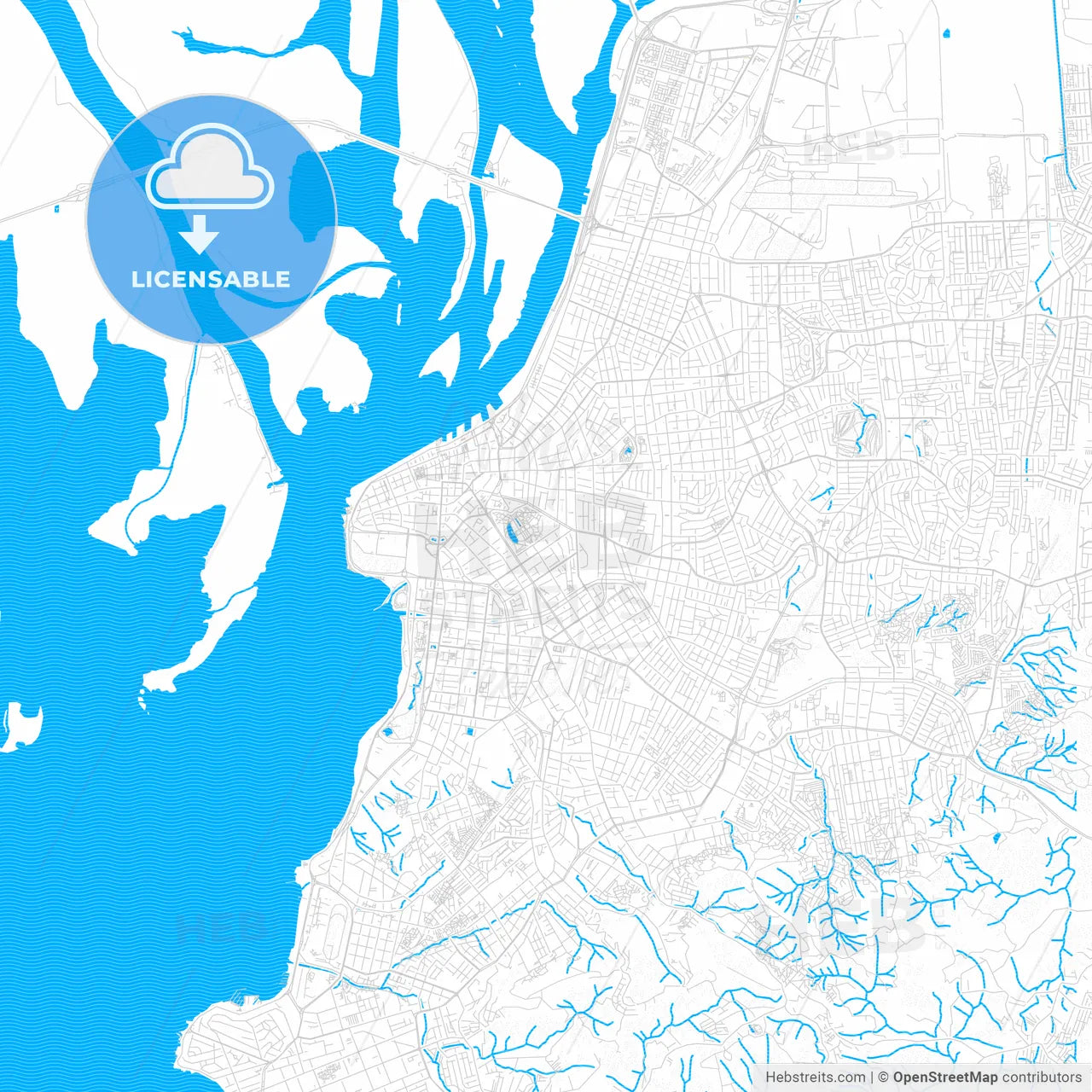 Porto Alegre, Brazil PDF vector map with water in focus