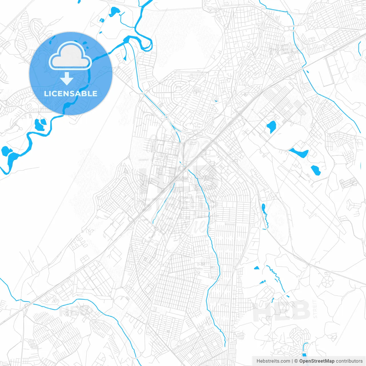 Sao Jose dos Campos, Brazil PDF vector map with water in focus