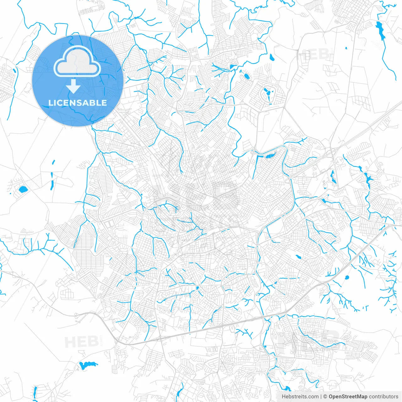 Sorocaba, Brazil PDF vector map with water in focus
