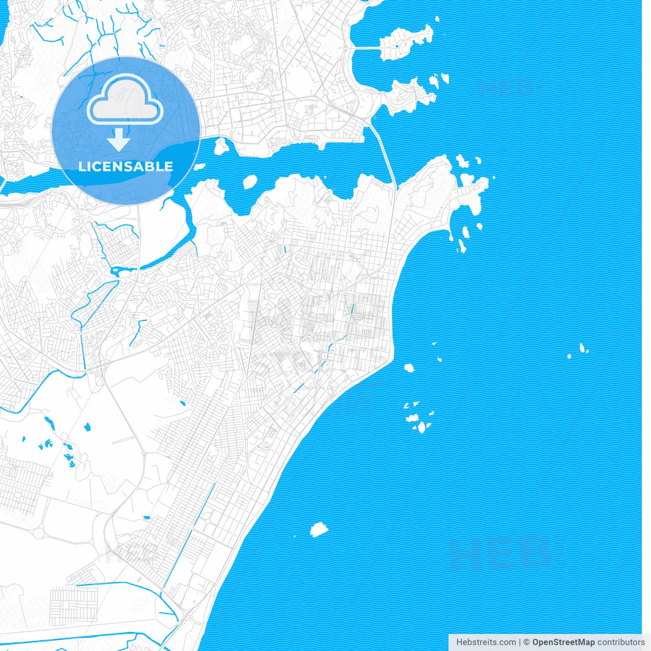 Vila Velha, Brazil PDF vector map with water in focus