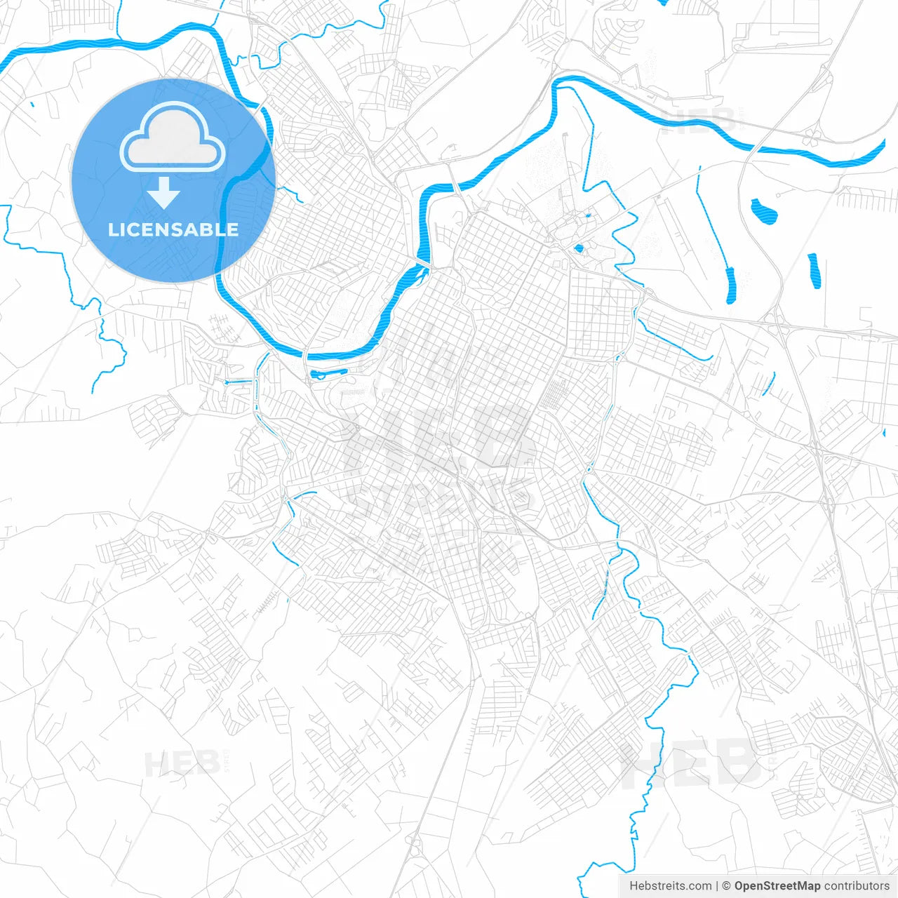 Piracicaba, Brazil PDF vector map with water in focus