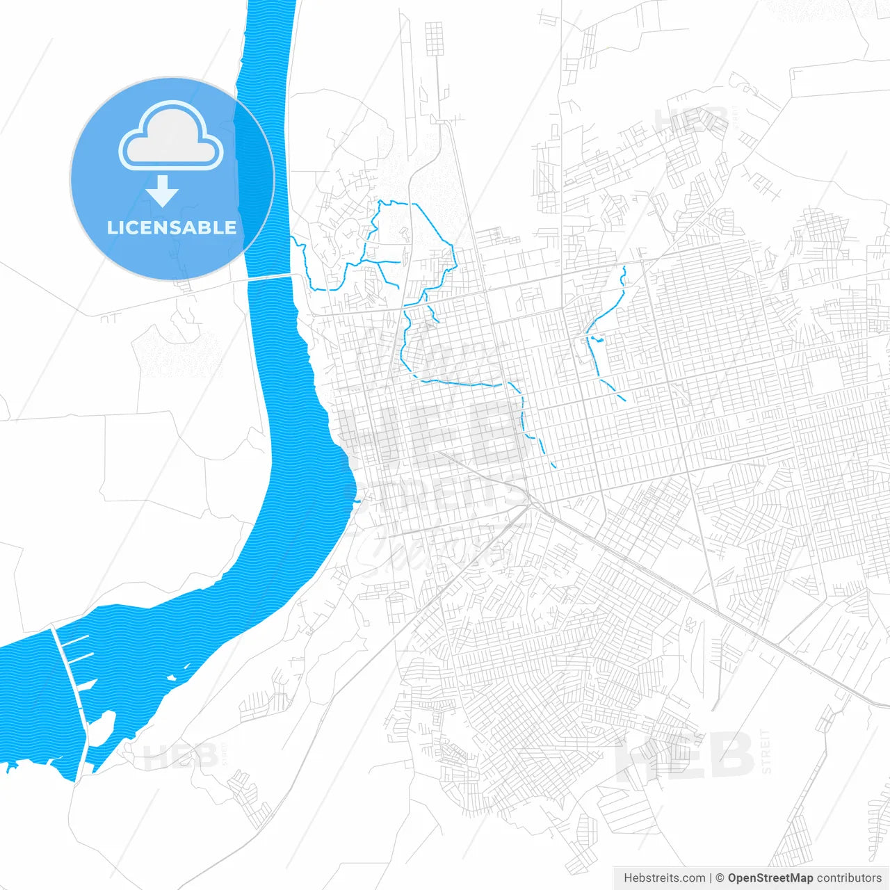 Porto Velho, Brazil PDF vector map with water in focus