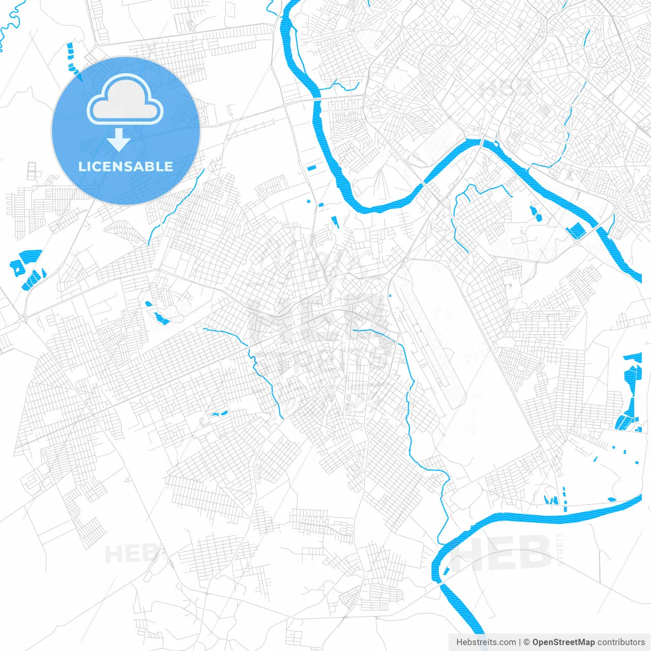 Varzea Grande, Brazil PDF vector map with water in focus