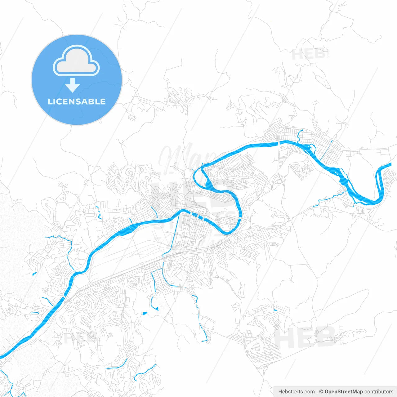Volta Redonda, Brazil PDF vector map with water in focus