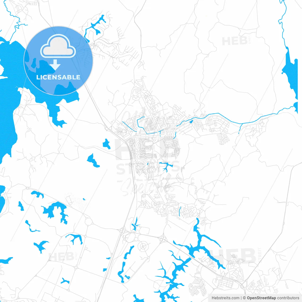 Simoes Filho, Brazil PDF vector map with water in focus