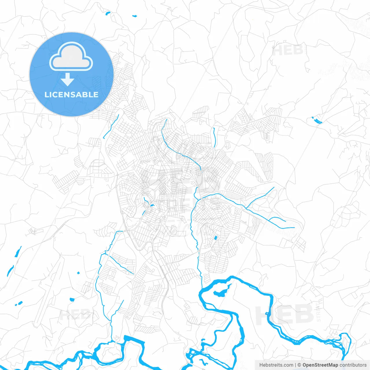 Varginha, Brazil PDF vector map with water in focus