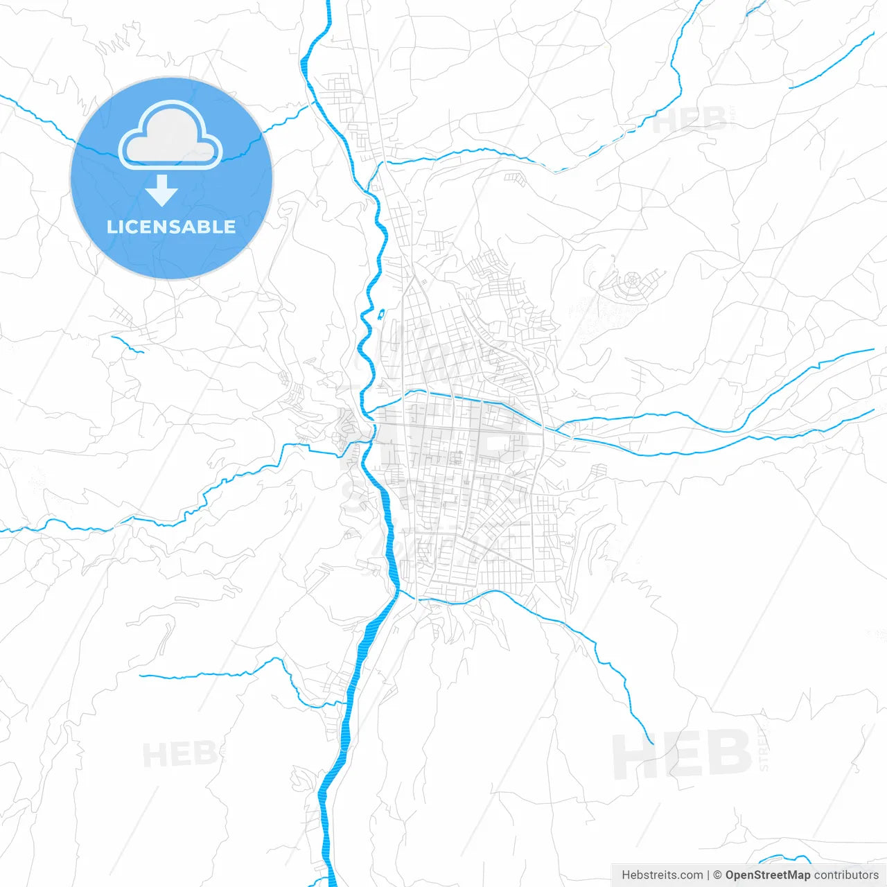 Huaraz, Peru PDF vector map with water in focus
