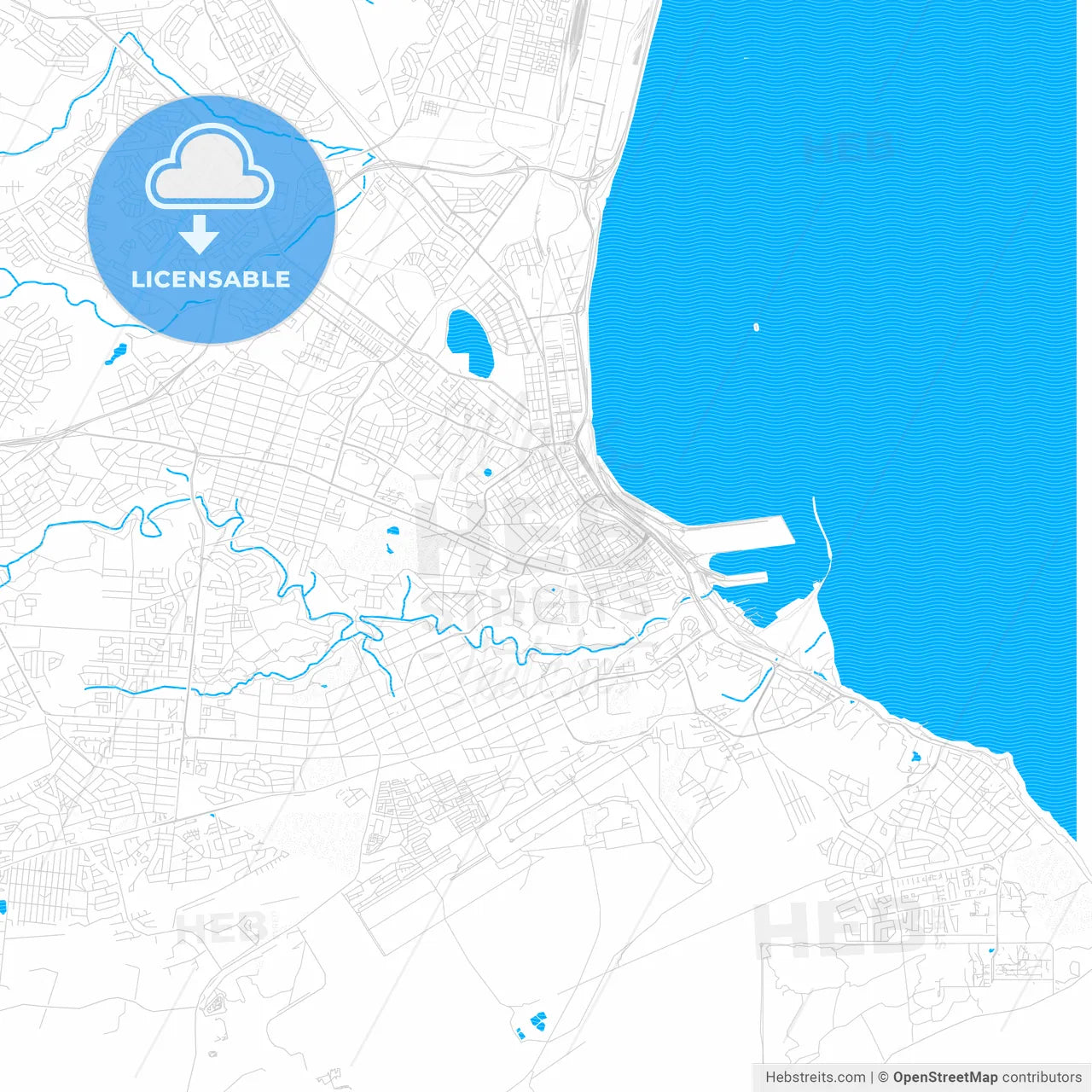 Port Elizabeth, South Africa PDF vector map with water in focus