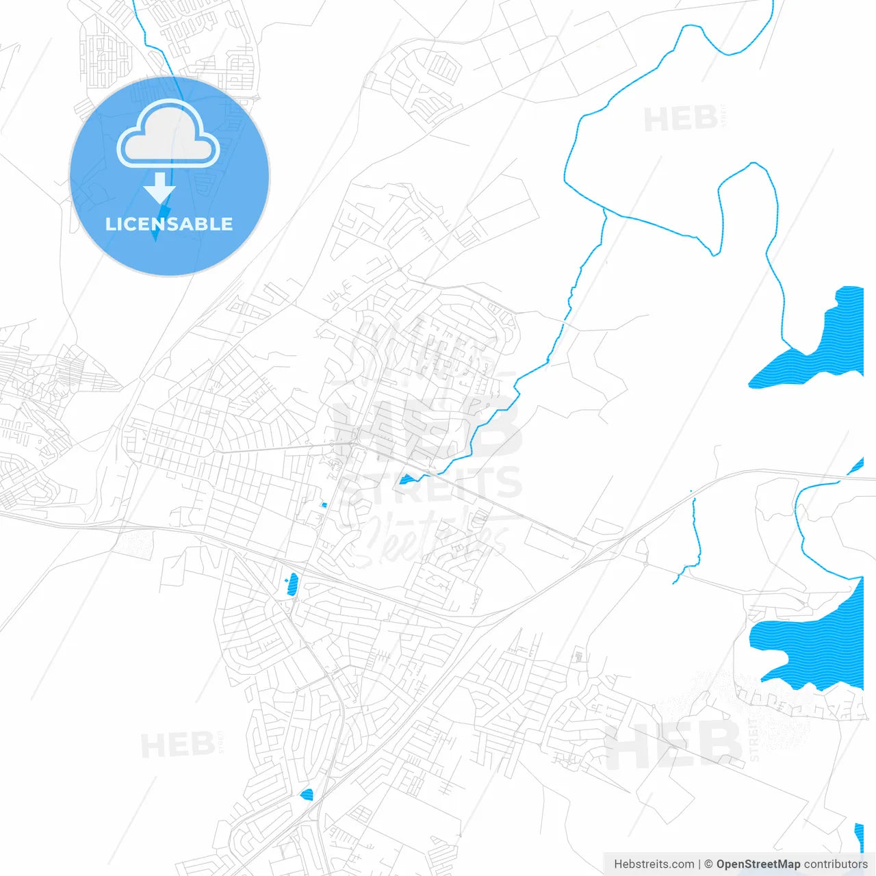 Witbank, South Africa PDF vector map with water in focus