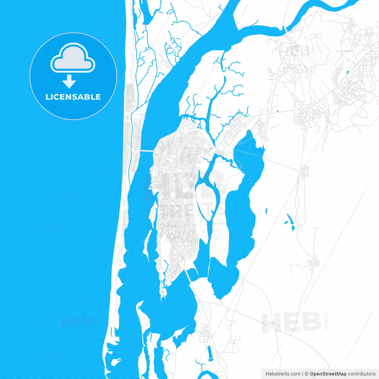 Saint-Louis, Senegal PDF vector map with water in focus