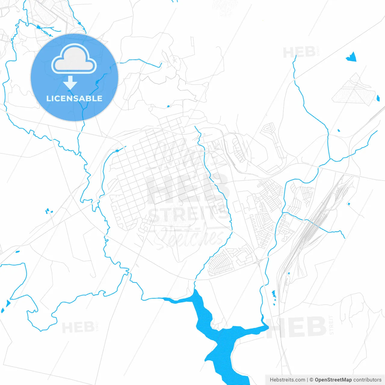 Vryheid, South Africa PDF vector map with water in focus