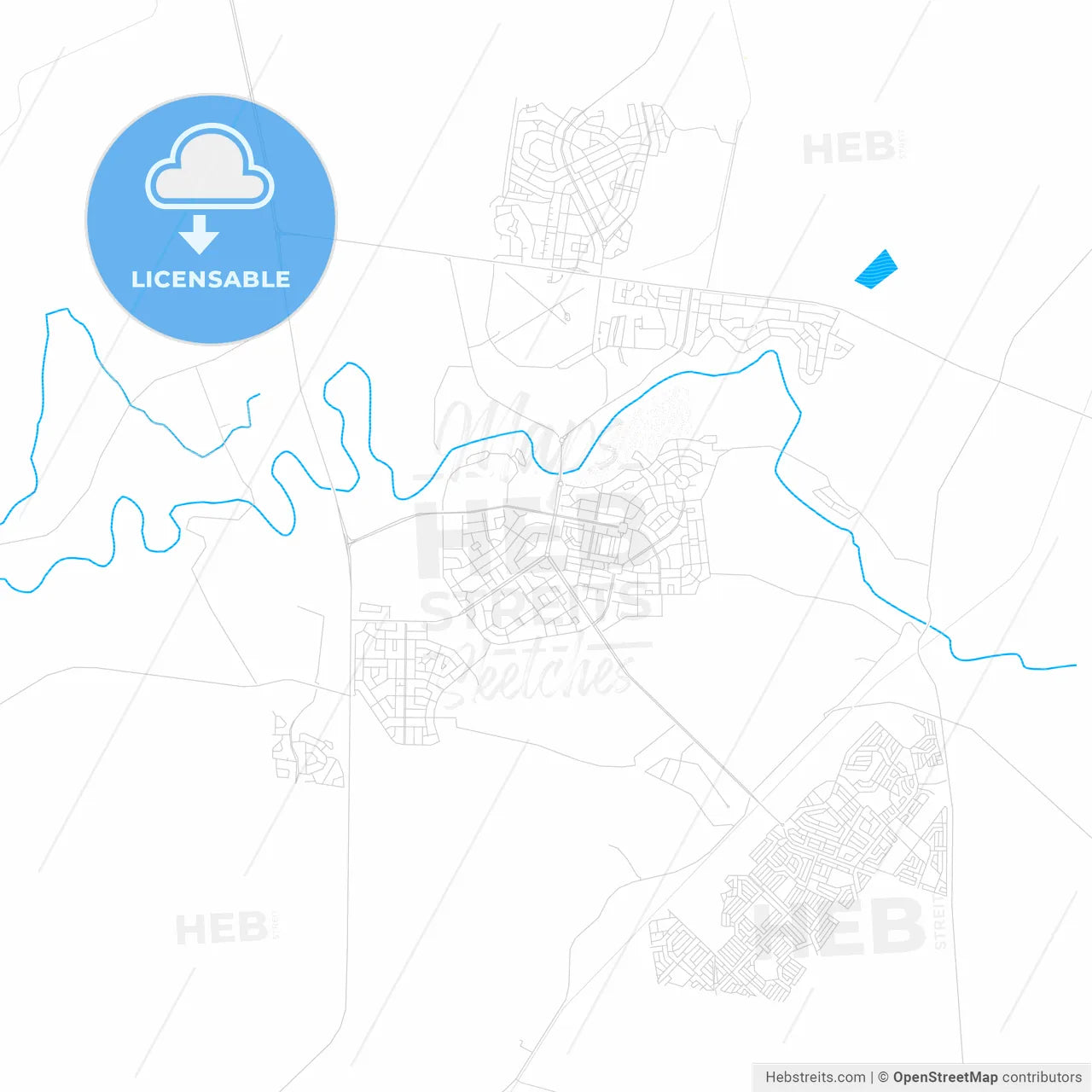 Virginia, South Africa PDF vector map with water in focus