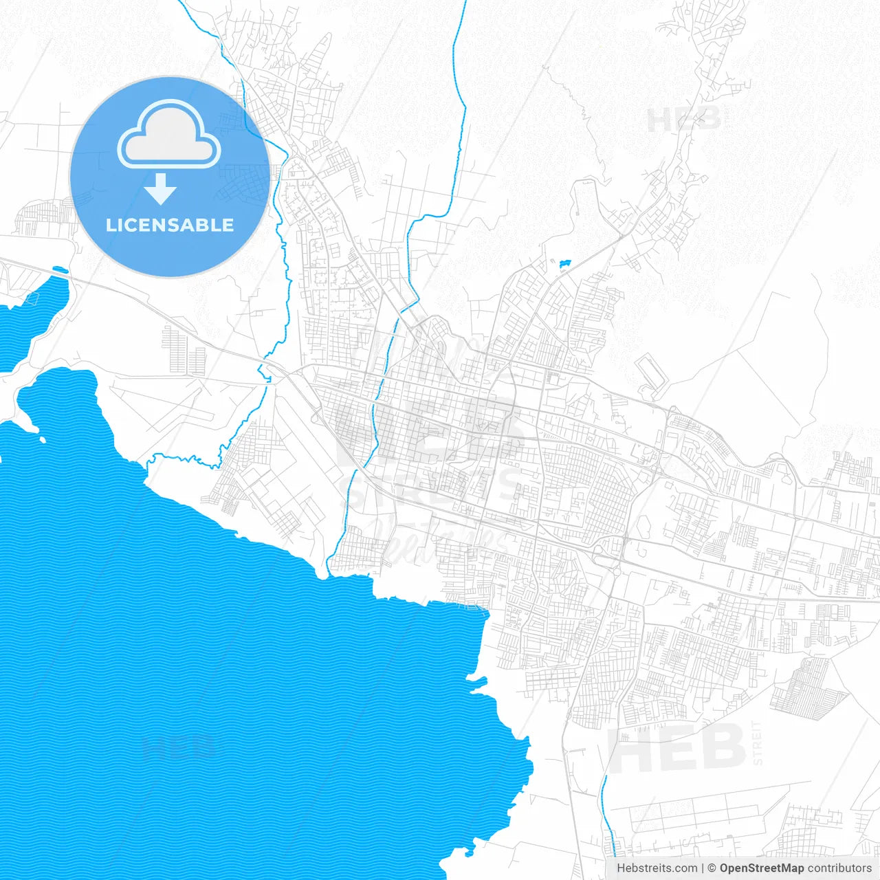 Maracay, Venezuela PDF vector map with water in focus