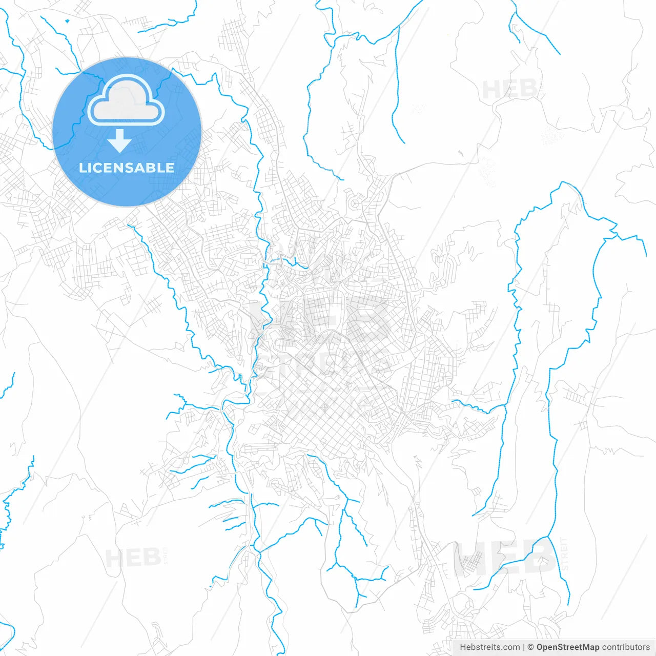 Sucre, Bolivia PDF vector map with water in focus