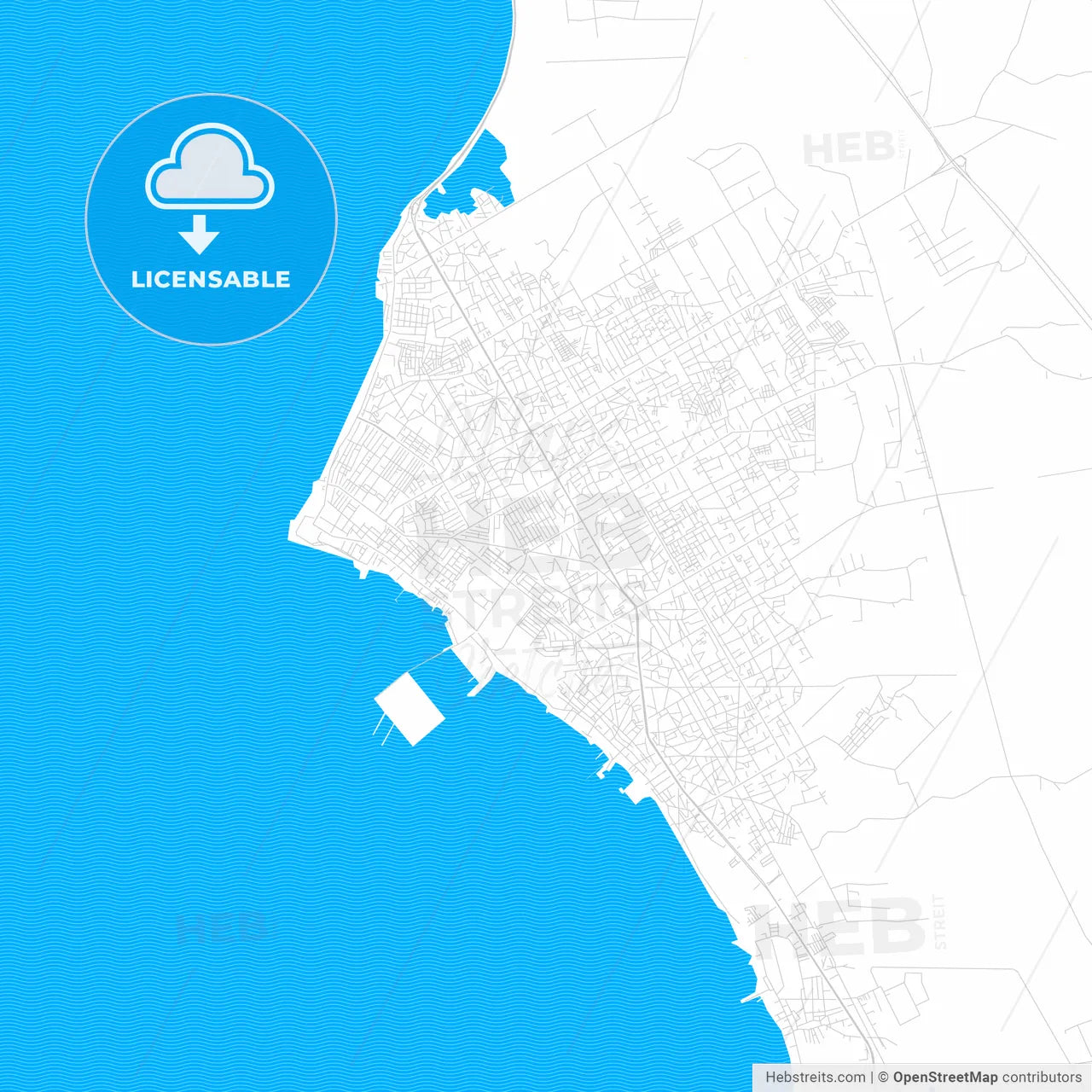 Cabimas, Venezuela PDF vector map with water in focus