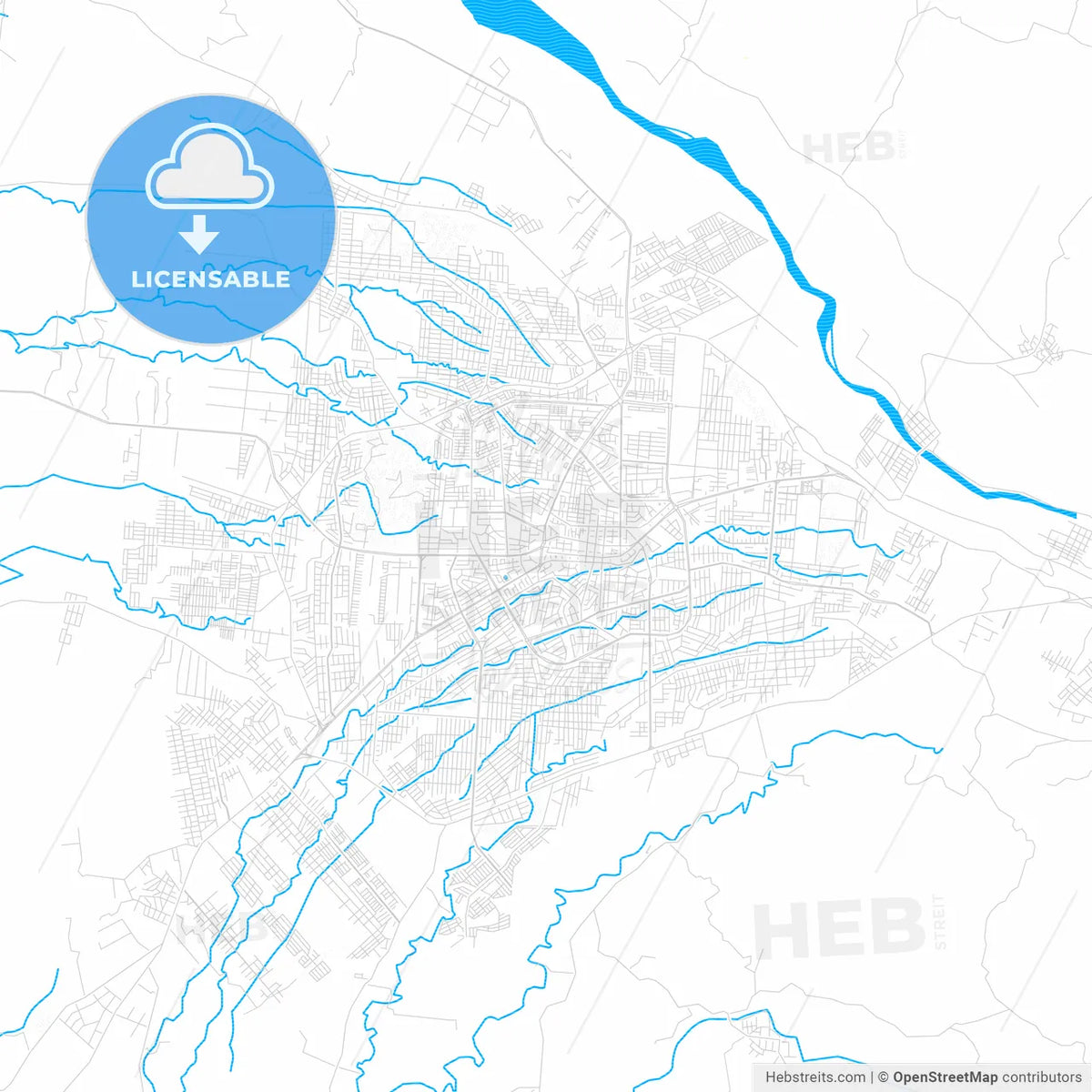 Santo Domingo de los Colorados, Ecuador PDF vector map with water in focus